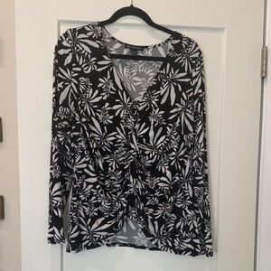 INC International Concepts Black and White Leaf Print Blouse